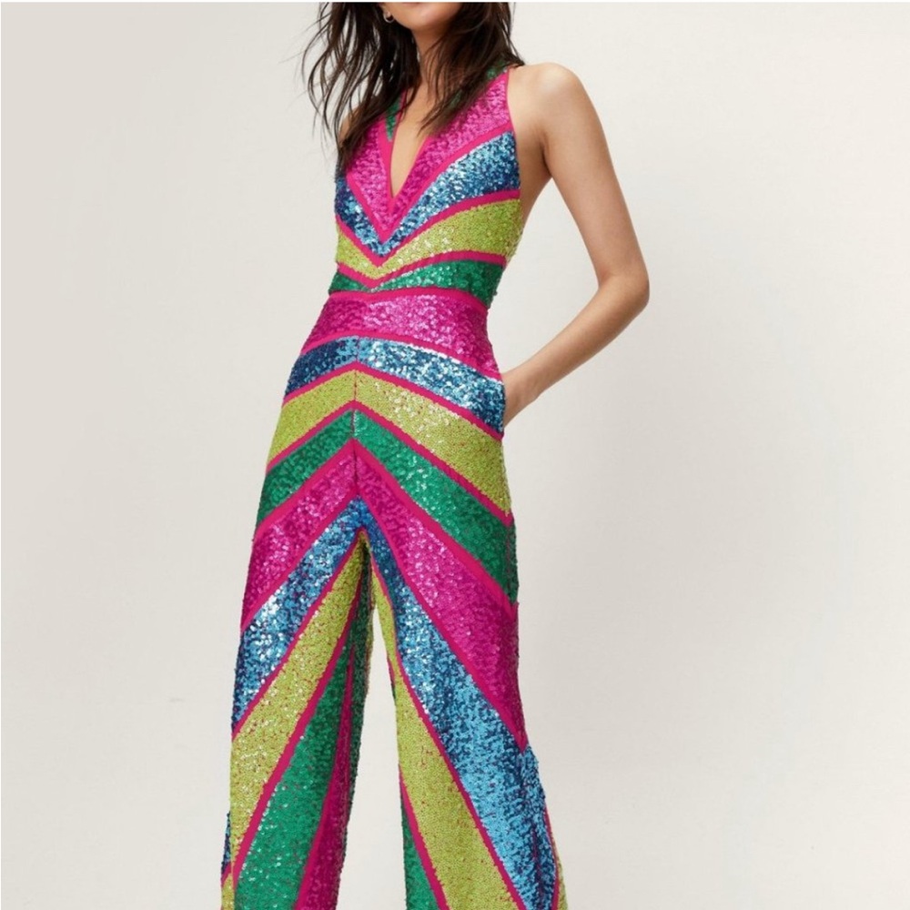 NastyGal Disco Sequined Jumpsuit Size 6